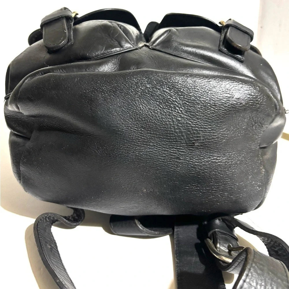 Vintage unisex Classic Black Leather Backpack